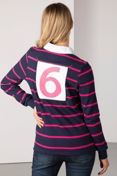Ladies Striped Rugby Shirt - Ruby II - Navy/Bonbon