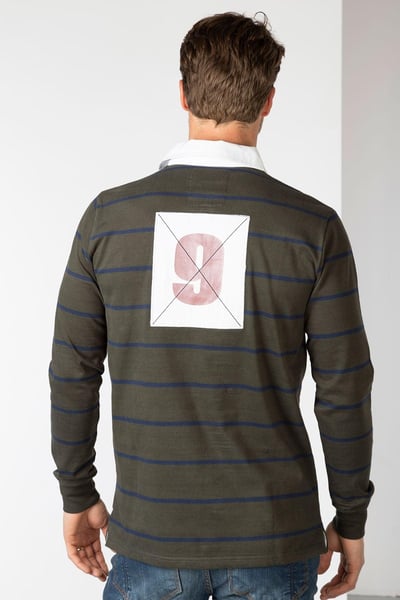 Camiseta de rugby a rayas para hombre - Patley - Oliva/Azul marino