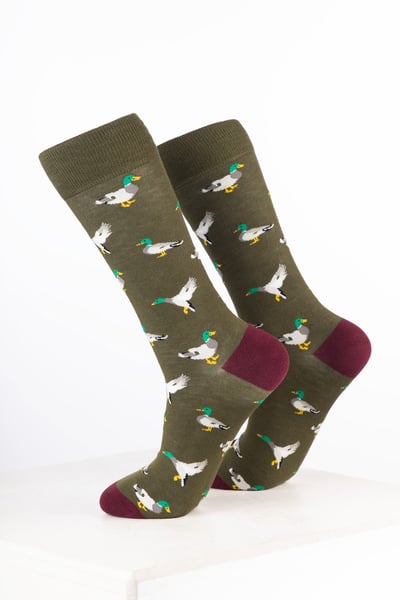 Men's Bamboo Rich Bird Ankle Socks - Duck Dark Olive