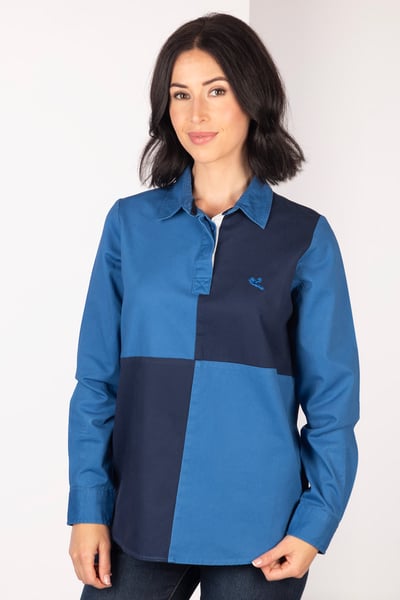 Ladies Quartered Deck Shirt - Ganton - Navy/Blue