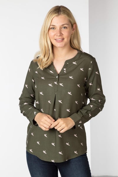 Ladies Printed Blouse - Wistow II - Khaki Pheasant