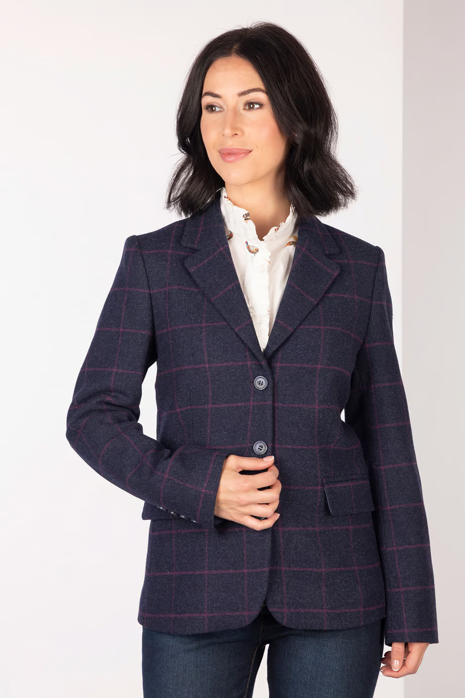 navy tweed check blazer