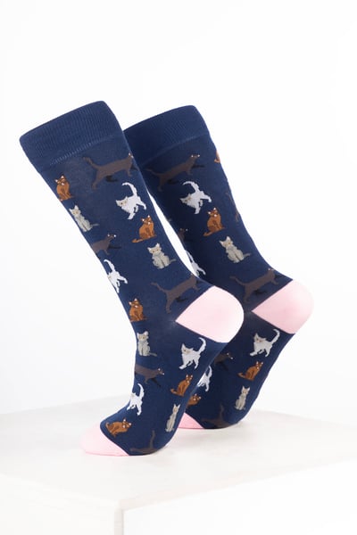 Women’s Bamboo Rich Animal Ankle Socks - Cat Denim