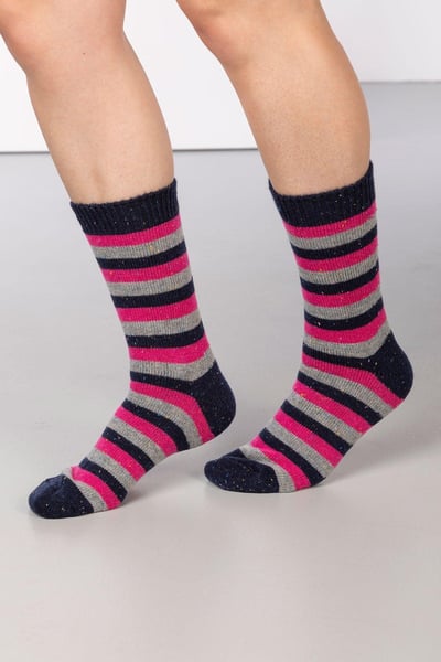 Ladies Striped Boot Socks (3 Pack) - Navy