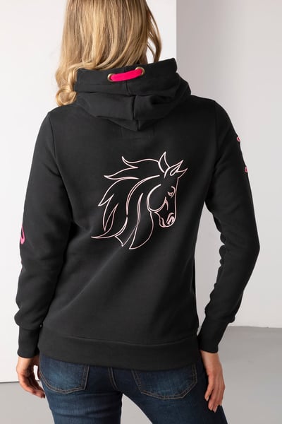 Ladies Horse Head Cross Neck Hoody - Black