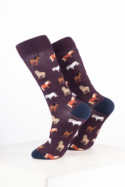 Women’s Bamboo Rich Horse Print Ankle Socks - Shetland Dark Berry