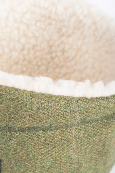 Ladies Sherpa Lined Tweed Headband - Olive/Pink