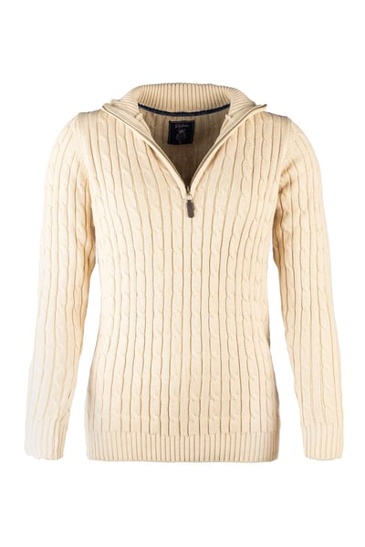 Ladies Quarter Zip Cable Knit Jumper - Emma - Beige