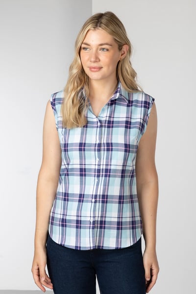 Ladies Hannah Sleeveless Country Shirt - Sally - Blue