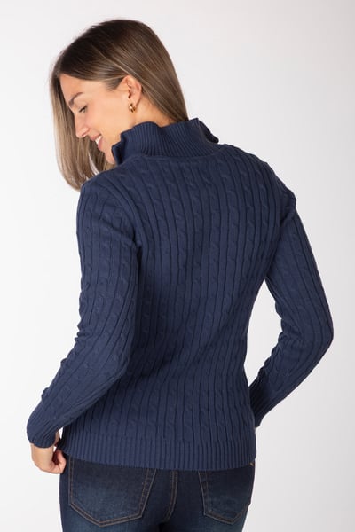 Pull en maille torsadée à fermeture éclair 1/4 pour femme - Emma - Mi Marine