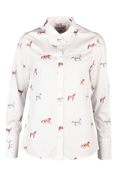Ladies Cowboy Shirt - Annie - Horse White