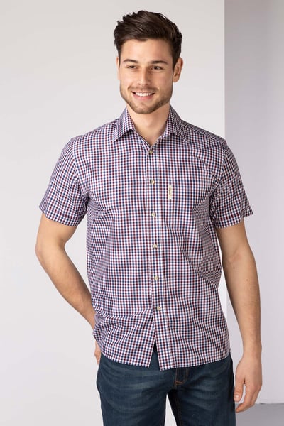 Men's Short Sleeved Checked Shirts - Ferriby Claret
