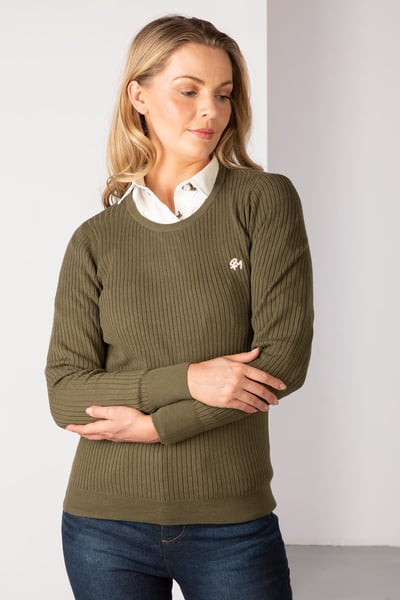 Gerippter Damenpullover mit Rundhalsausschnitt - Gemma - Khaki