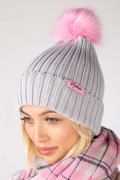 Ladies Pom Pom Hat - Poppy - Grey