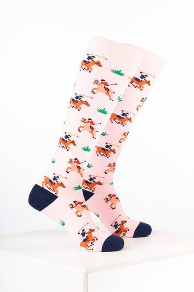 Women’s Horse Print Welly Socks - Polo Player Soft Pink