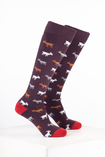 Women’s Animal Welly Socks - Goat Dark Berry