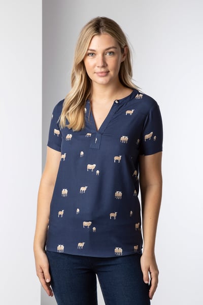 Ladies Short Sleeve Blouse - Wistow - Sheep