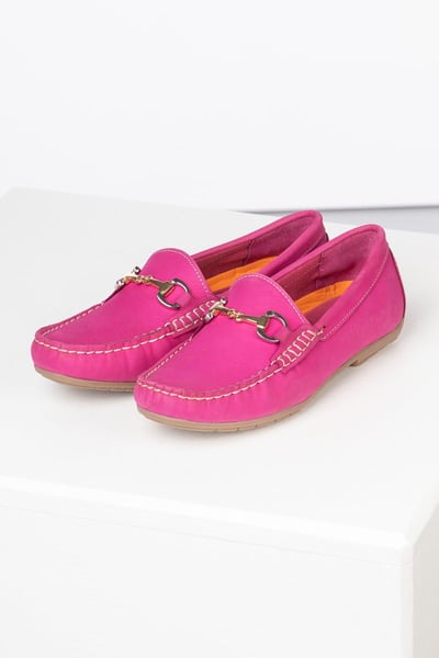 Ladies Nubuck Snaffle Driving Loafers - Wrelton - Bright Pink