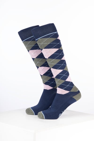 Women’s Bamboo Rich Argyle Riding Socks - Argyle Navy/Soft Pink/Thyme