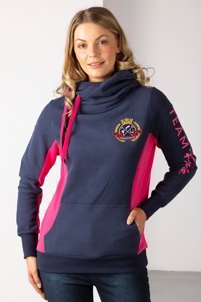 Ladies Cross Neck Hoody - Muston - Navy/Bonbon