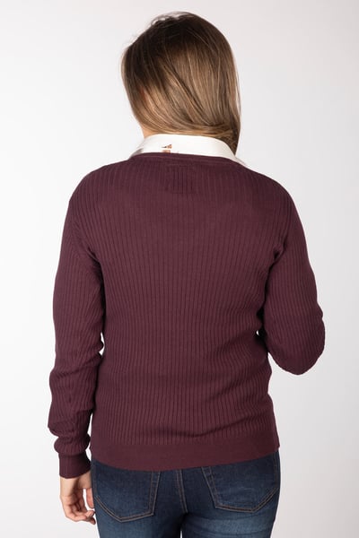 Ladies V Neck Ribbed Jumper - Gemma - Burgundy