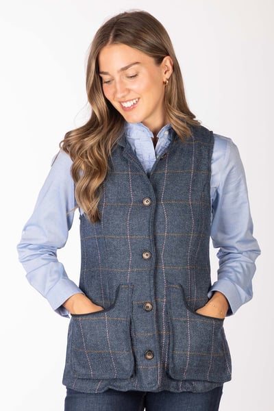 Gilet boutonné en tweed pour femme - Rievaulx - Tweed bleu foncé