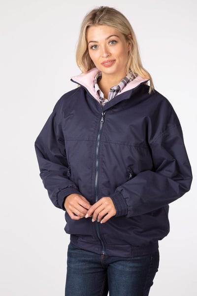 Ladies Fleece Lined Bomber Jacket - Navy/Pink