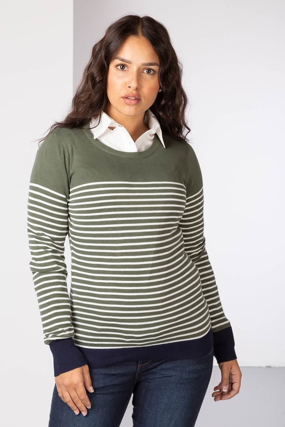 Ladies Crew Neck Jumper UK | Womens Striped Sweater | Rydale