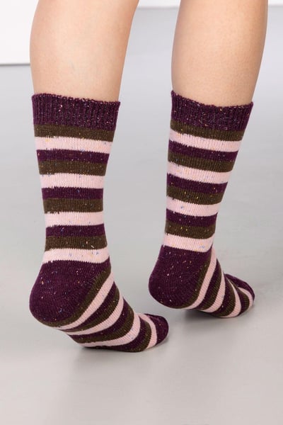 Ladies Striped Boot Socks (3 Pack) - Berry