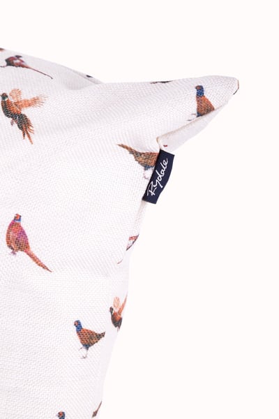 Country Print Cushion Cover - Dog, Duck, Hare & Pheasant - Pheasant White