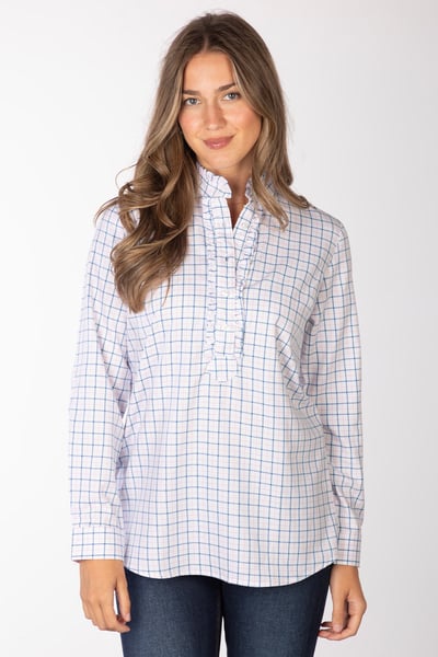 Ladies Hannah Overhead Ruffled Shirt - Ellie - Ellie Blue