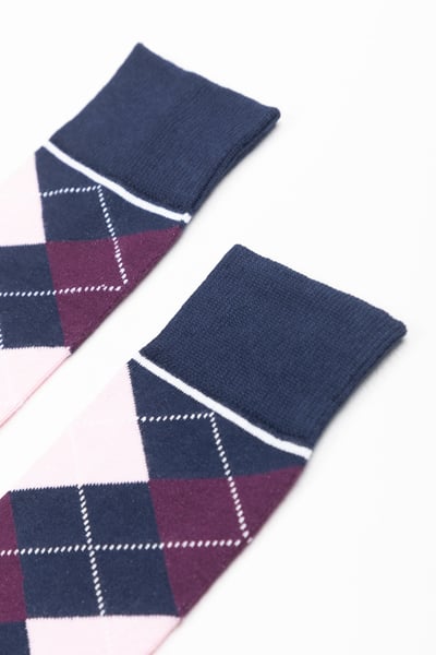 Ladies Argyle Ankle Socks - Argyle Navy/Berry