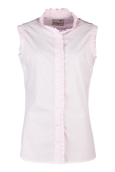 Ladies Ruffled Sleeveless Shirt - Ivy - Pink Stripe