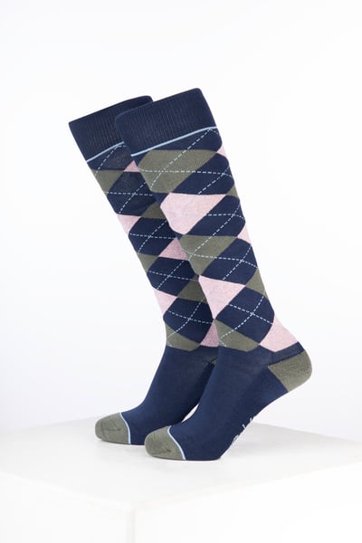 Junior Bamboo Rich Argyle Reitsocken - Argyle Marineblau/Zartrosa/Thymian