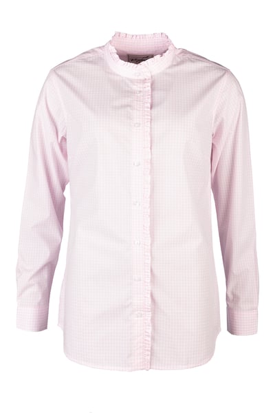 Ladies Oxford Cotton Ruffled Shirt - Ivy - Gingham Pink