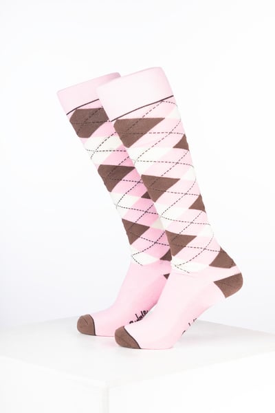 Women’s Bamboo Rich Argyle Riding Socks - Argyle Soft Pink/Mocha/Cream