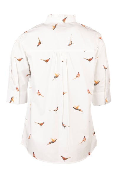 Ladies Ruffled Short Sleeved Shirt - Wistow - Pheasants