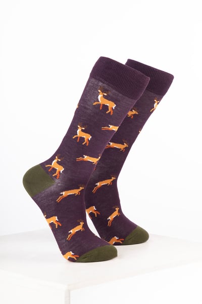 Women’s Bamboo Rich Animal Ankle Socks - Deer Dark Berry