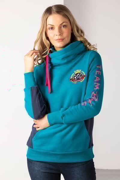 Ladies Cross Neck Hoody - Muston - Teal/Navy