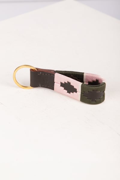 Leather Loop Polo Keyring - Askwith - Olive/Sorbet/Sorbet/White