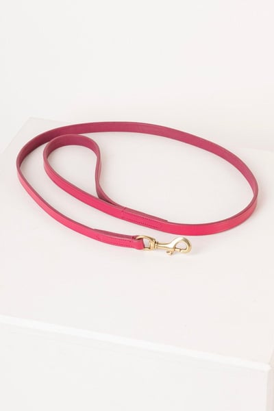 Thin Dog Lead - Leather - Pink