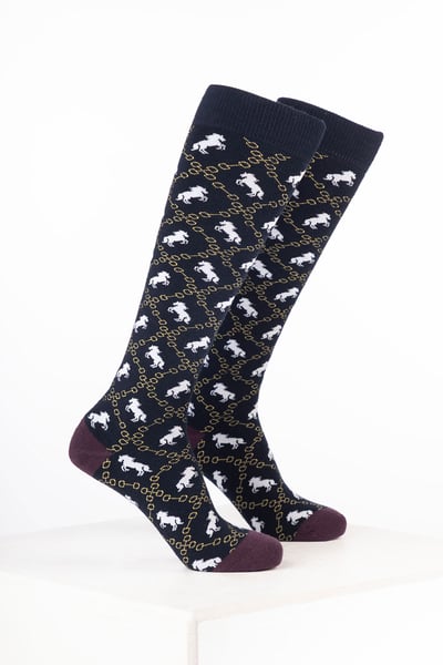 Women’s Horse Print Welly Socks - Snaffle Pattern Navy