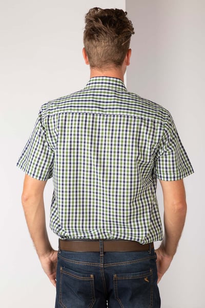 Men's Short Sleeved Check Shirts - Richmond Green/Navy