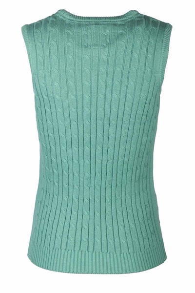 Ladies Crew Neck Cable Knit Vest - Emma - Thyme