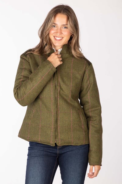 Ladies Padded Tweed Jacket - Haworth - Dark Green