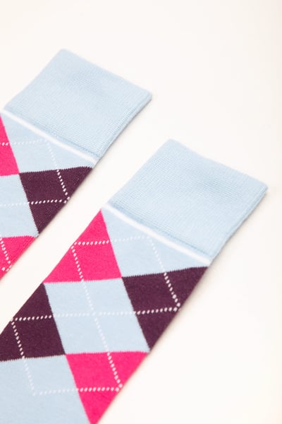 Junior Knee Length Socks - Argyle Soft Blue/Berry