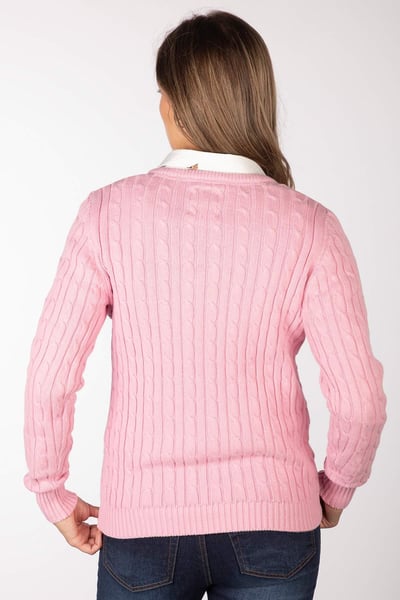 Ladies V Neck Cable Knit Jumper - Emma - Perfect Pink