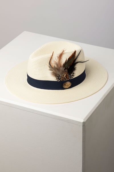 Ladies Panama Hat with Feather - Aislaby - Cream