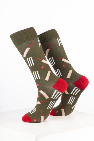 Men’s Bamboo Rich Sports Print Ankle Socks - Cricket Dark Olive