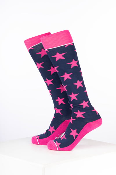 Damen-Reitsocken aus Bambus mit Sternenmuster - Stern Marineblau/Bonbon